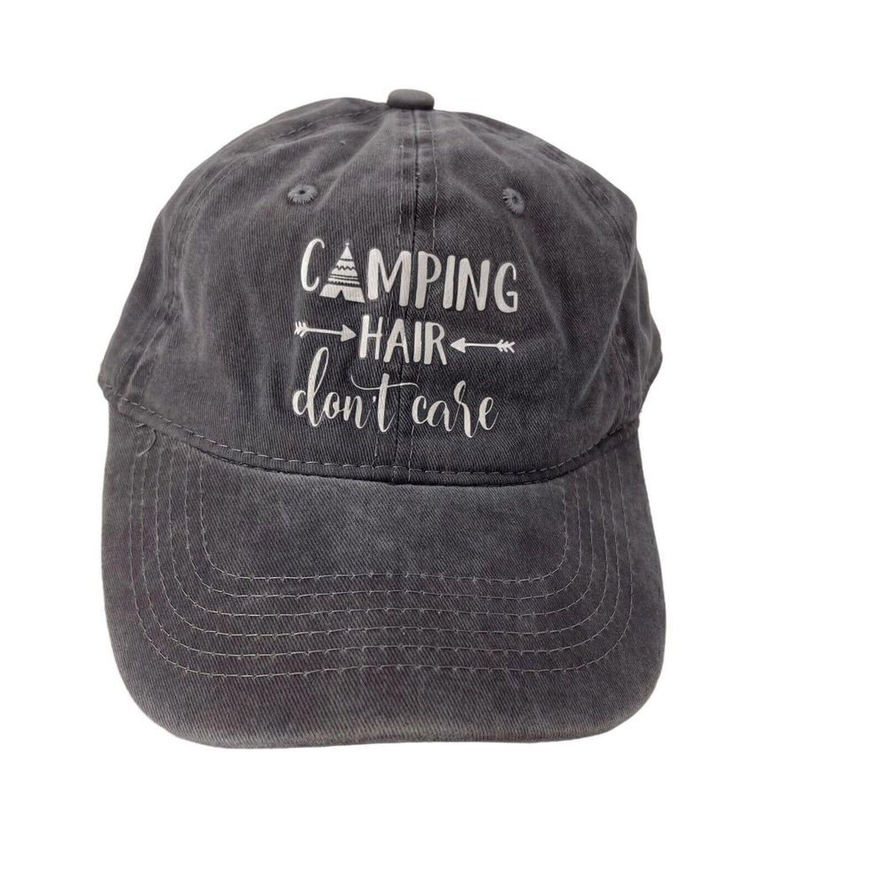 Camping Baseball Hat Cap Camping Hair Dont Care Womens One Size Gray Casual Hat